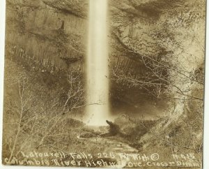 Latourell Falls - Columbia River Oregon Vintage Sienna RPPC Real Photo Postcard