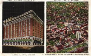 Vintage Postcard Hotel Savannah Airplane View Andrew A. Smith Savannah Georgia