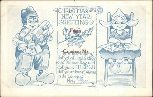 Camden Maine ME Dutch Children Christmas New Year Greeting c1900s-10s Postcard