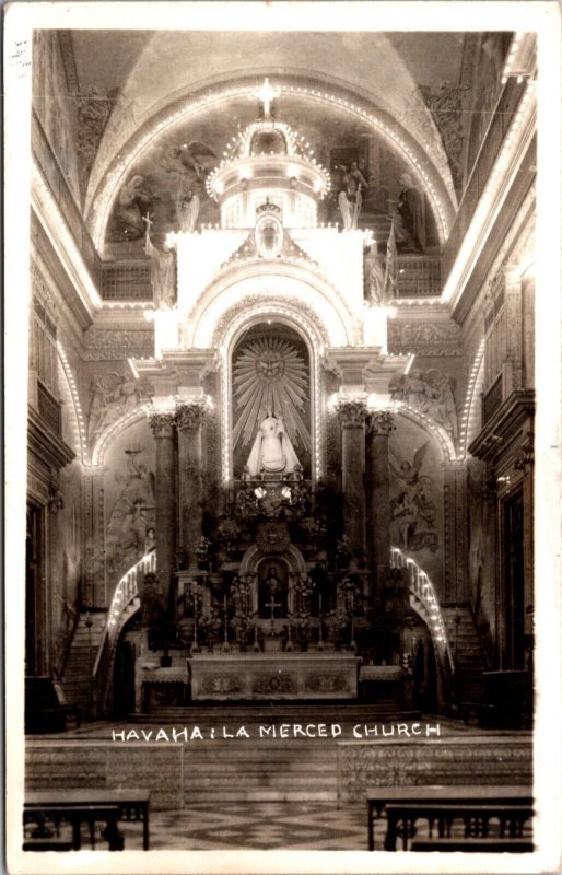 Real Photo Postcard Interior of La Merced Church in Havana, Cuba