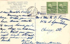 Schwartz Hotel Elkhart Lake Wisconsin 1953 linen postcard