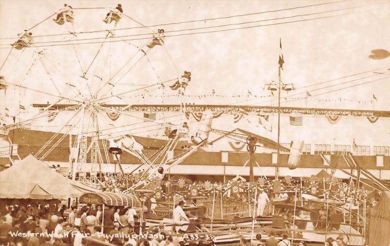 Puyallup WA Western Washington Fair Ferris Wheel Rides Real Photo Postcard