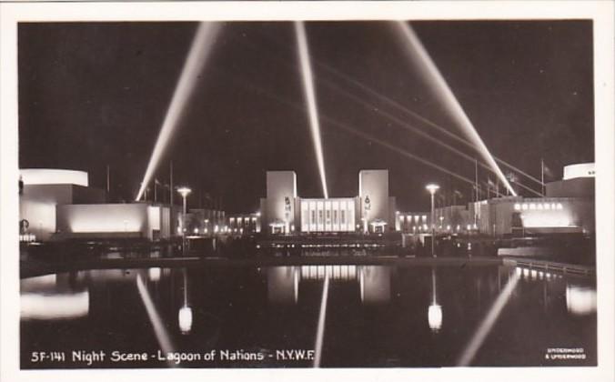 New York World's Fair Night Scene Lagoon Of Nations Real Photo