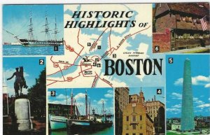 1960's Historic Highlights of Boston, Mass. Chrome Postcard 