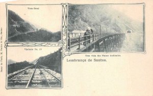 LEMBRANCA DE SANTOS RAILROAD TRAIN BRAZIL MULTI-VIEW POSTCARD (c. 1900)