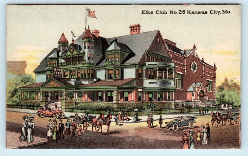 KANSAS CITY, MO ~ ELKS CLUB #26~ Beautiful Artist's Depiction c1910s  Postcard