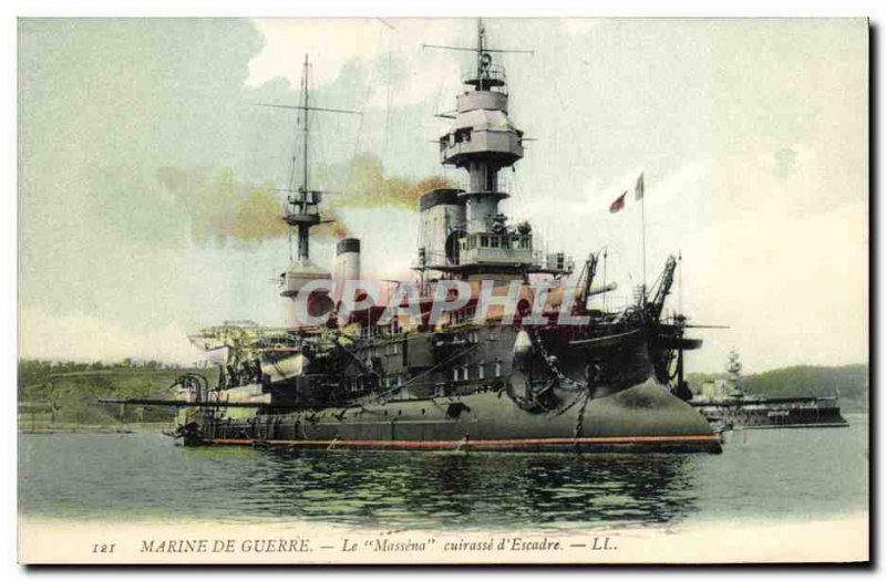 Old Postcard Boat Le Massena Breastplate d & # 39escadre