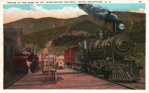 Vintage Postcard 1920's Trains Base Of Mount Washington Railway White Mts. NH