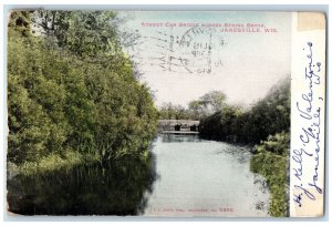 1906 Street Car Bridge Across Spring Brook Janesville WI Antique Postcard