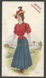 Ca 1899 PPC* VINTAGE GOLF GIRL ARTIST SIGNED LOWNEYS CHOCOLATES MINT SEE INFO