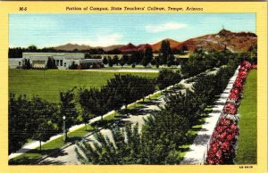 Tempe, AZ Arizona  STATE TEACHERS COLLEGE Campus View  ca1940's Linen Postcard