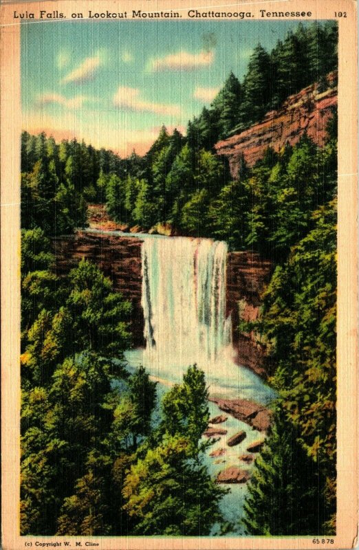 Lula Falls Lookout Mountain Chattanooga TN Tennessee Linen Postcard 