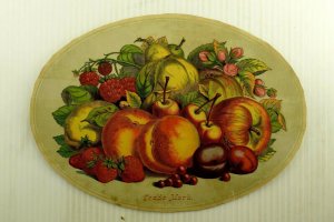 1880's Big Victorian Scrap Colorful Fruit Plums Peaches Cherries Fab! 7R