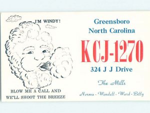 Pre-1980 RADIO CARD - CB HAM OR QSL Greensboro North Carolina NC AH1176