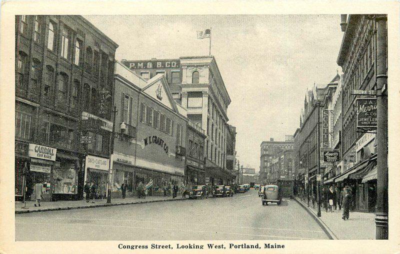 Autos Congress Street Scene West 1930s Portland Maine Grayraft flag 5874