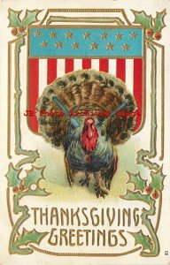 Thanksgiving, Otto Schloss No 85, Turkey Stabbed with Fork & Knife, Patriotic