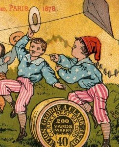 1879 Pocket Calendar Clark's ONT Spool Cotton Patriotic Children Kites P208