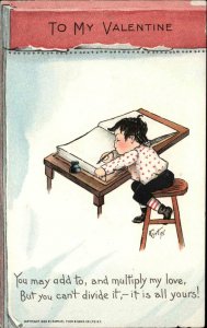 Valentine - Little Boy Writing Pen & Ink Well E Curtis TUCK card/Postcard