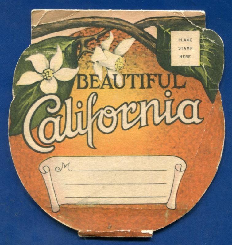 Beautiful California ca 16 views Orange Shaped mini postcard folder