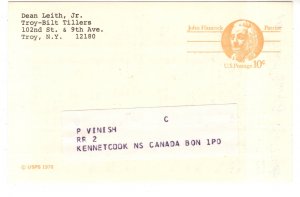 US Postal Stationery, 10C Postcard, Troy Bilt Tillers Advertsing, 1978,