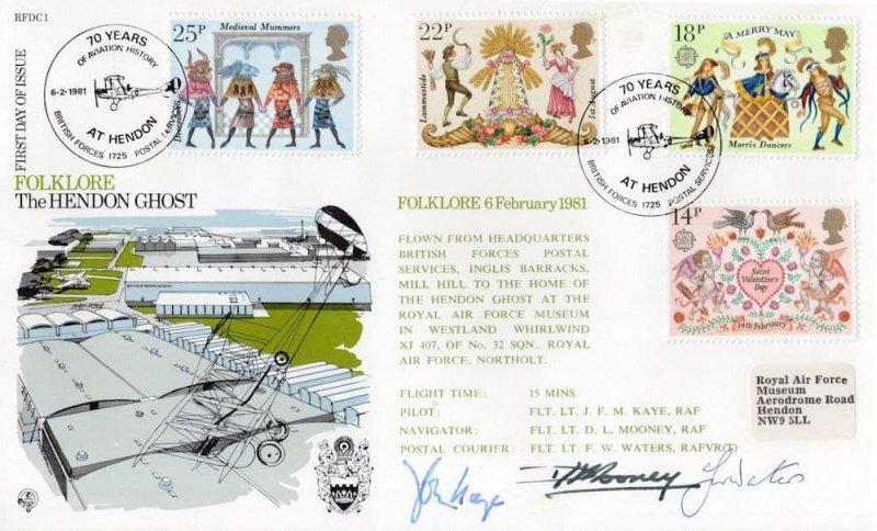 The Hendon Ghost Military Folklore 3x Hand Signed FDC