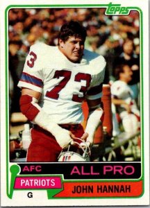 1981 Topps Football Card John Hannah New England Patriots sk10367