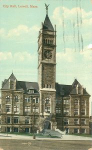 Lowell Massachusetts City Hall 1921 Litho Postcard Used