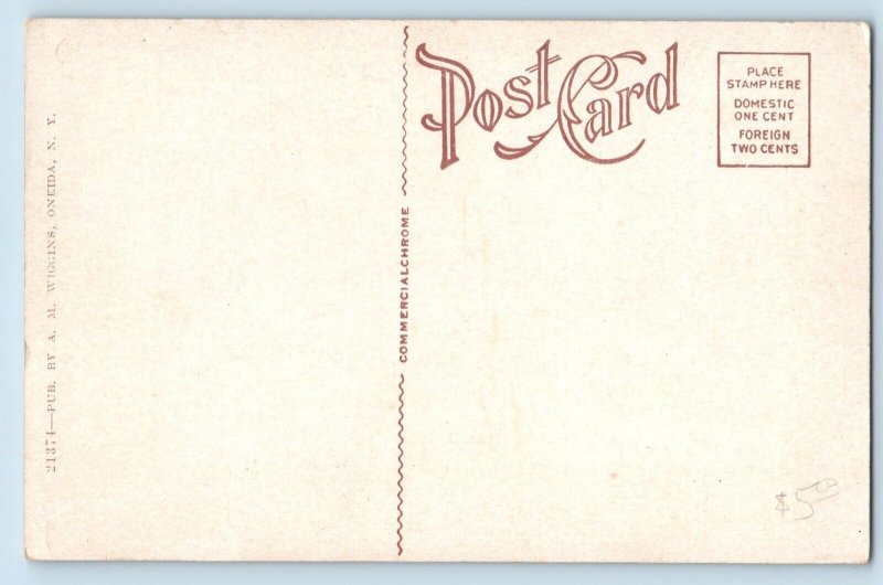 Oneida New York Postcard Main Street Buildings Streetcars Railroad 1920 Unposted