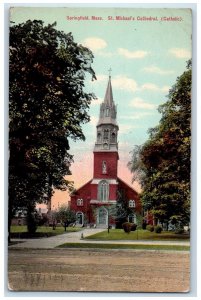 1910 St. Michael Cathedral Catholic Entrance Railroad Springfield MA Postcard