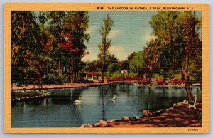 Birmingham Alabama~Waterfowl In Lagoon @ Avondale Park~Vintage Linen Postcard