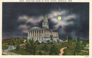 Nashville TN-Tennessee, Night-Time Scene of State Capitol Vintage Postcard c1920