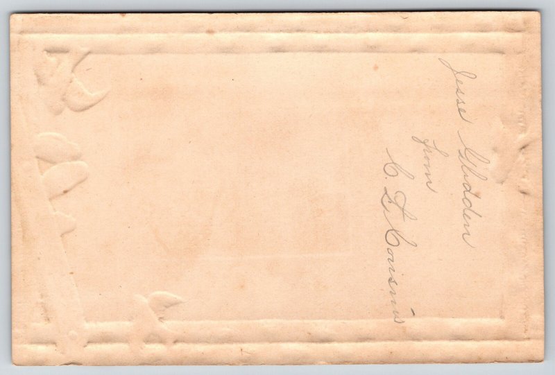 Fantasy~Lovebirds Under Umbrella~Mistletoe~Birch Frame~c1910 Vintage Postcard