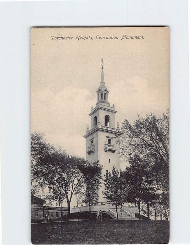 Postcard Dorchester Heights Evacuation Monument Boston Massachusetts USA