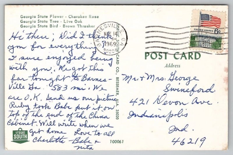 Georgia State Flower Tree And Bird Postcard M23