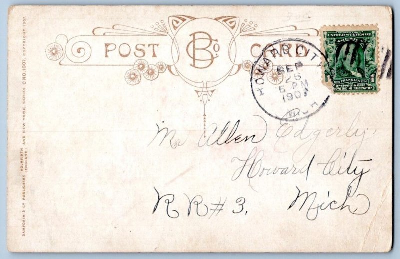 1907 DON'T STOP KEEP RIGHT ON KISSING ROMANTIC COUPLE COMEDY POSTCARD*CREASE*