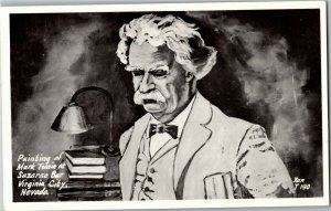 RPPC Painting of Mark Twain at Sazarac Bar Virginia City NV Vintage Postcard F35