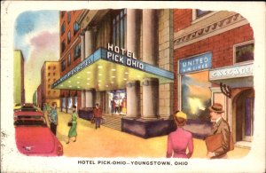 Youngstown OH Ohio Hotel Pick-Ohio United Airlines c1930-50s Vintage Postcard