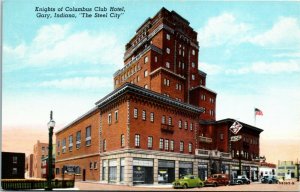 Postcard IN Gary Knights of Columbus Club Hotel & Restaurant Old Cars 1940s H4