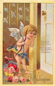 F66/ Valentine's Day Love Holiday Postcard c1910 Nash Cupid Door 21