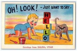 c1940 Oh! Look! Greetings From Baby Blocks Beach Salina Utah UT Vintage Postcard