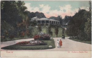 1907 PEORIA Illinois Ill Postcard Bradley Park Pavilion Kids Wagon