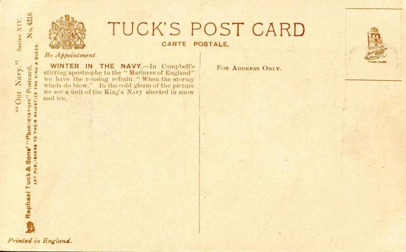 UK - England. Winter in the Navy. (Tuck: Our Navy Series XIV, No. 4316)