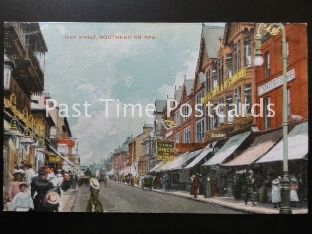 Essex SOUTHEND ON SEA High Street shows WAXWORK EXHIBITION & HOTEL Old Postcard