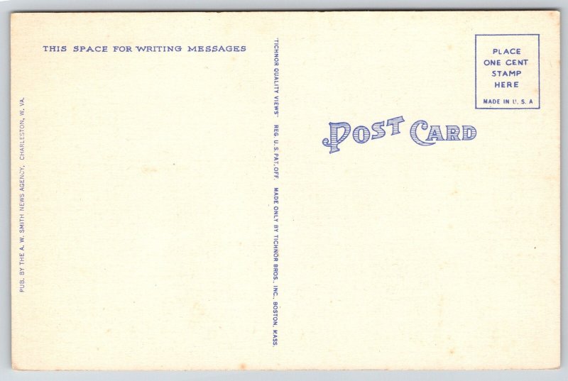 Charleston West Virginia~Industrial Section~Factory~River~1940s Linen Postcard