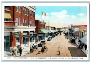 Ciudad Juarez Chihuahua Mexico Postcard Calle De Commercio Main Street c1930's