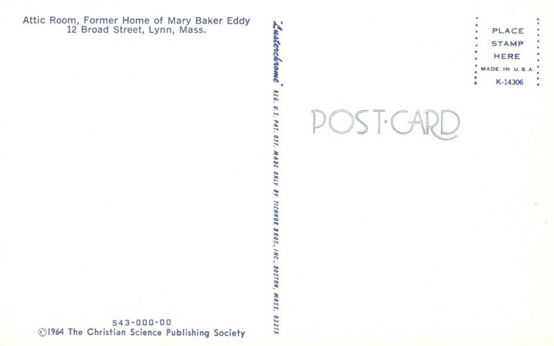 Vintage Postcard Attic Room Former Home Of Mary Baker Eddy Lynn Massachusetts