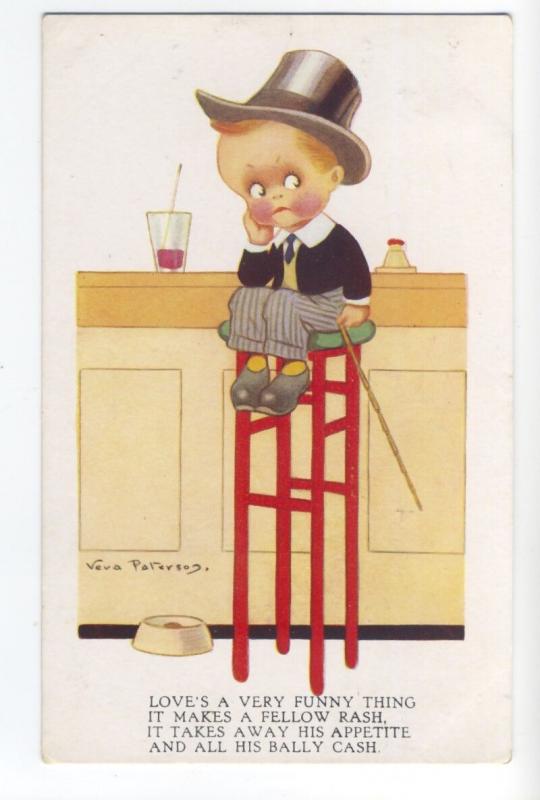 ch0073 - Boy sits on a high stool - artist Vera Peterson - postcard