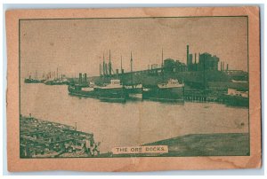 c1920 The Ore Docks Ships Boats Smokestacks Harbor Buffalo New York NY Postcard