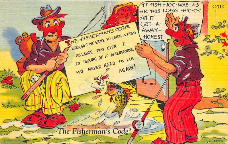 6B-H842 Ray Walters Comic Postcards Fishing Curt Teich Postcard