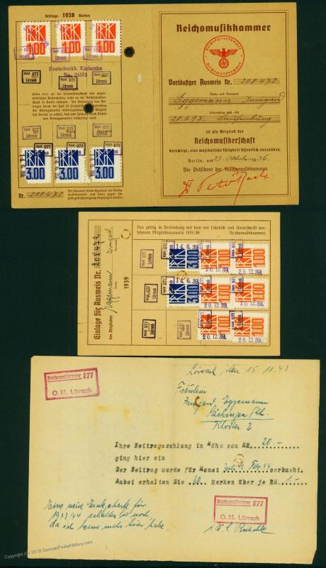 3rd Reich Reichsmusikkammer Chamber MUSIC Membership ID and Dues Booklet w 70253